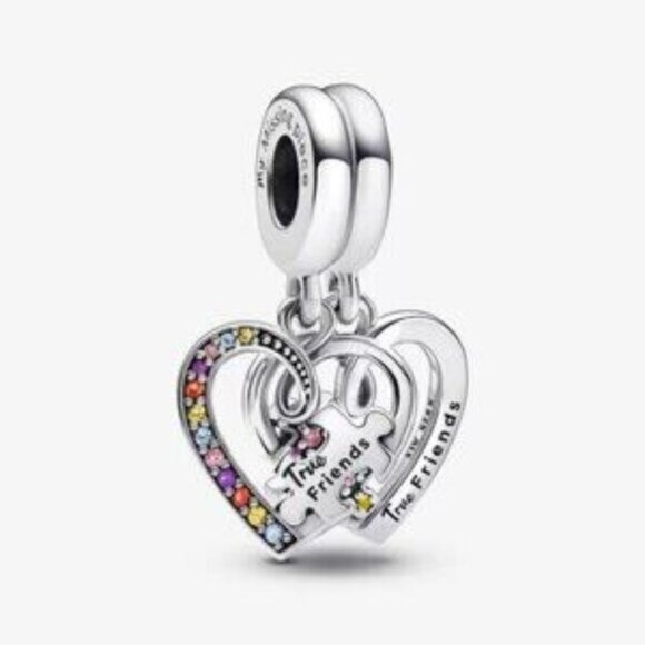 Pandora Puzzle Piece Hearts Splittable Friendship Dangle Charm - Picture 1 of 4